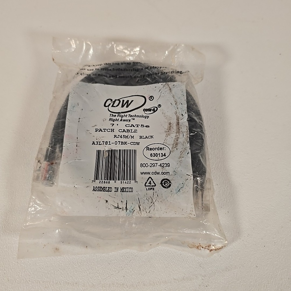 CDW 7-Foot Cat5e Network Patch Cable Black RJ45M/M 7' Ft UTP Cord